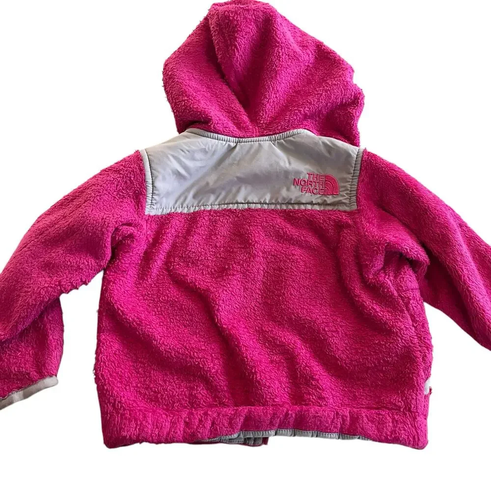 The North Face girls hot pink raspberry polar fleece hooded jacket size 6-12 mos
